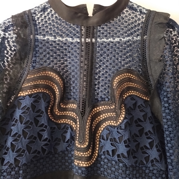 SELF-PORTRAIT Blue + Black Star Repeat Lace Dress 10 - Picture 5 of 8
